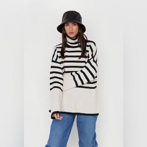 Oak + Fort Striped Black and White Turtleneck Sweater
